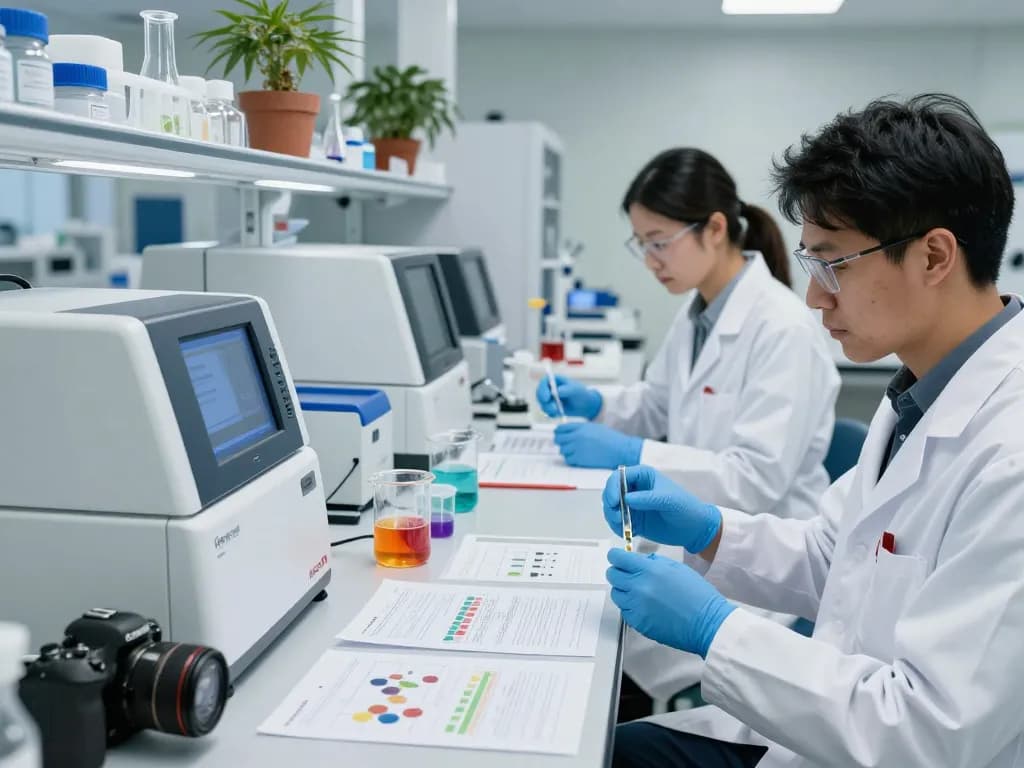 WeeDutch scientists analyzing cannabinoid extracts in a modern lab.
