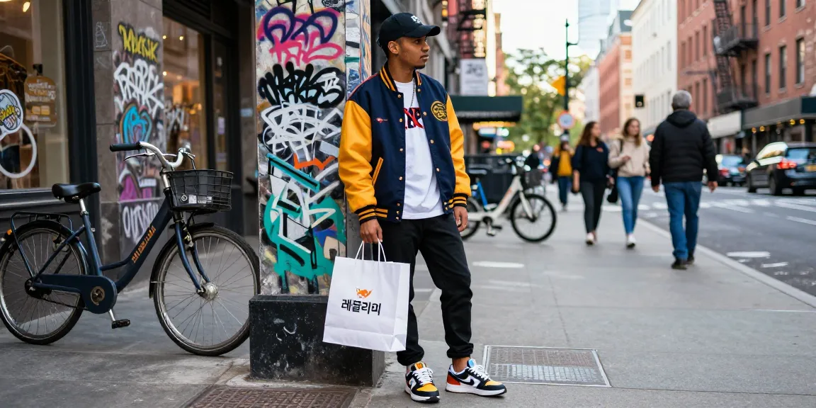Stylish individual showcasing trendy 레플리카 streetwear against a graffiti wall in an urban setting.