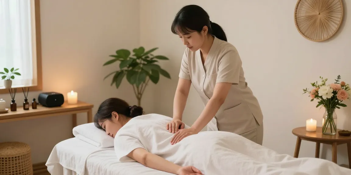 Relaxing 부산스웨디시 therapy scene with soothing ambiance, tranquil treatment room, and massage therapist.