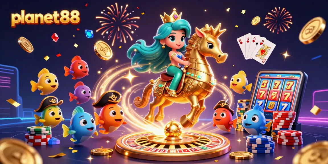 Experience thrilling gameplay with planet88 as the mermaid princess rides her seahorse amidst dazzling casino elements.