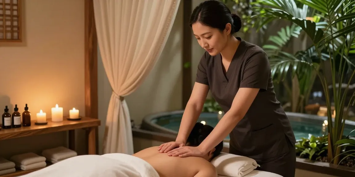 Relaxing 스웨디시 massage scene showcasing tranquil spa ambiance and soothing elements.