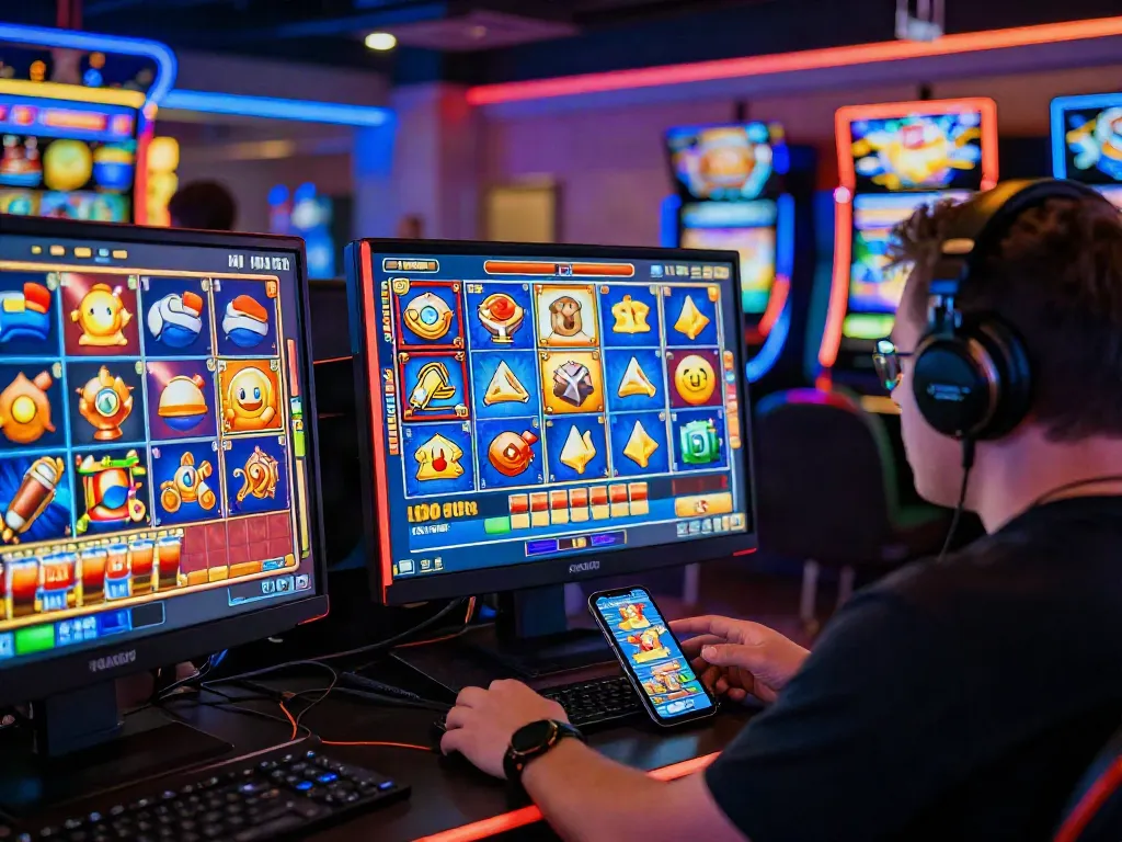 Exciting player engaged in a slot jackpot game with vibrant graphics