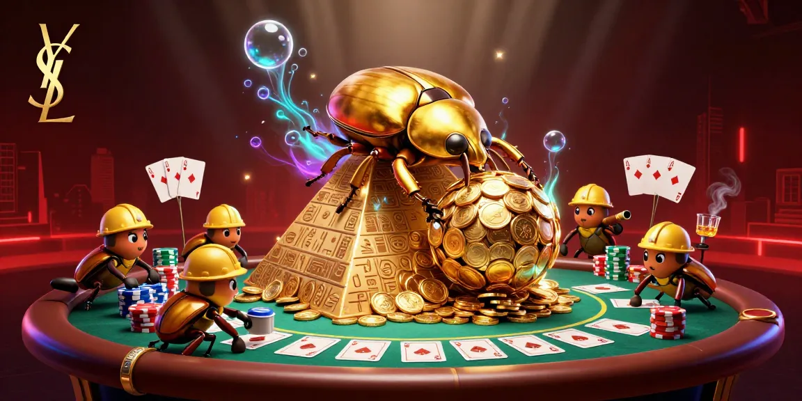Experience thrilling ysl moments with a golden beetle rolling coins in a vibrant casino scene.