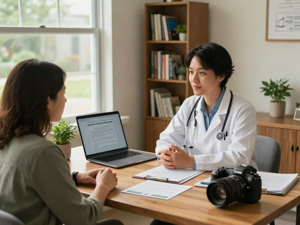 Patient consultation with a healthcare professional about Texas Medical Cannabis Card options in a welcoming office.