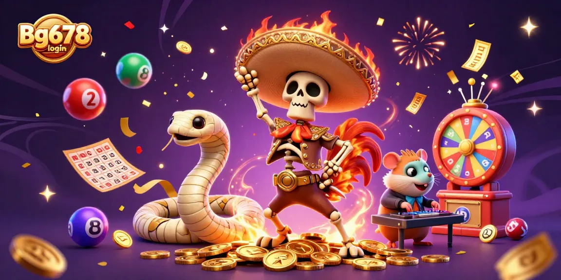Engage with the exciting Bg678 login experience featuring lively characters and casino-themed elements.