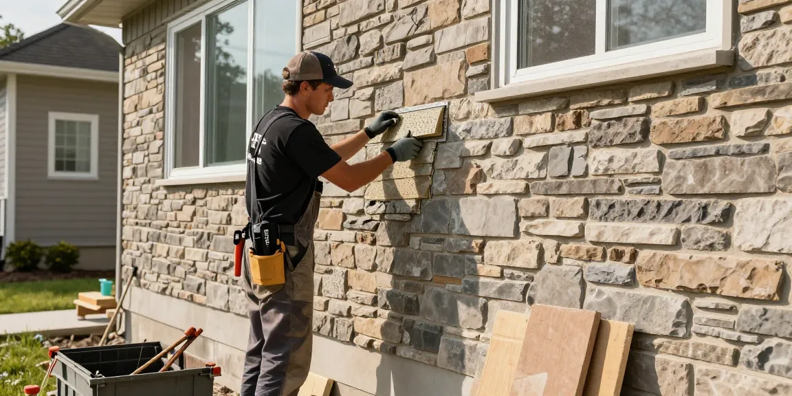 Expert stonemason Regina showcasing quality craftsmanship in stone veneer installation for local homes, trusted community contractor.
