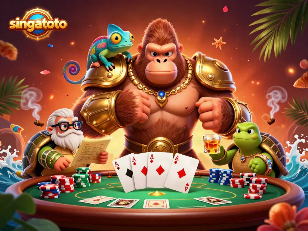 Engage with singatoto's lively gaming scene featuring a gorilla king and colorful elements.