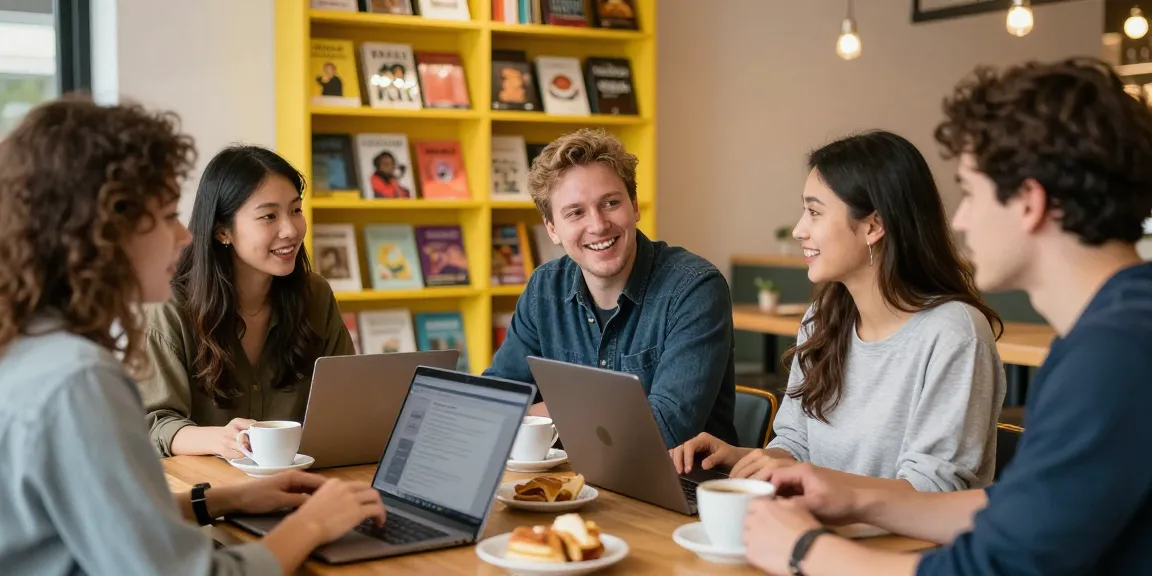 Community members discussing local businesses at a café while exploring https://forumup.org/shop/search.php?ca_id=&addr1=&addr2=&addr3=&schKeyword=.