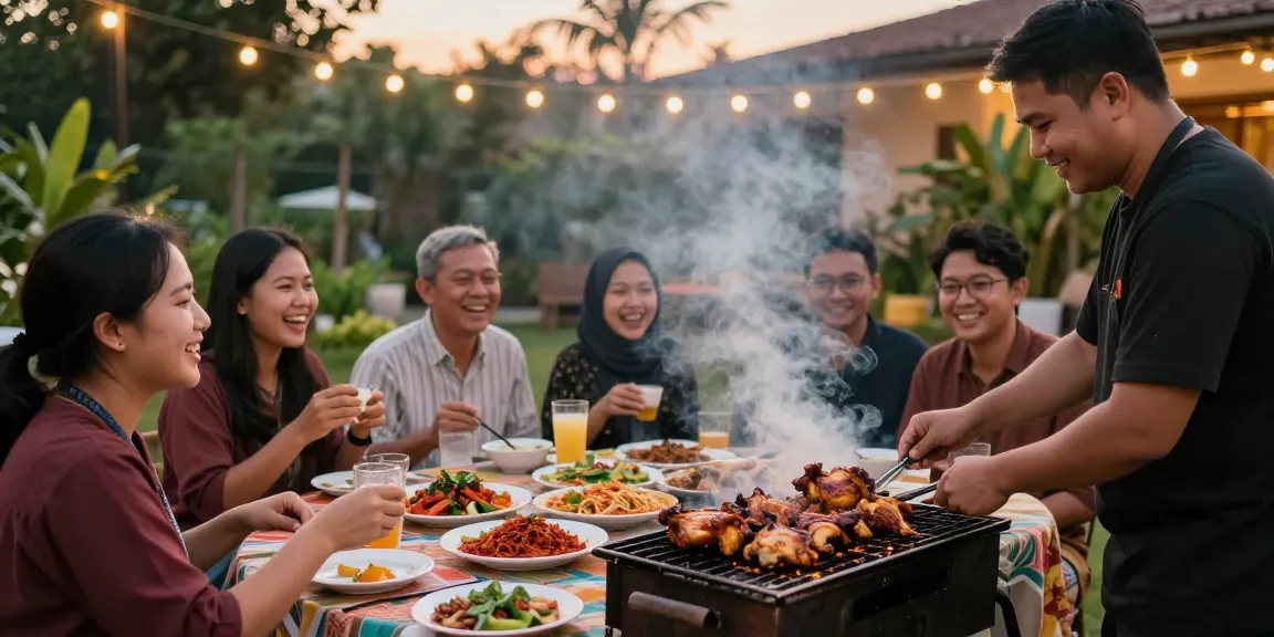 rokok88 slot login delights in a festive Ayam Bakar & Panggang barbecue gathering outdoors, showcasing spices and fresh ingredients.