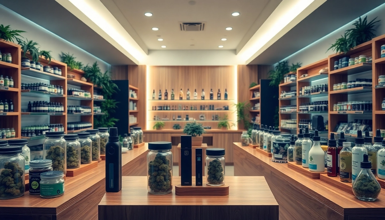 Shop premium products in a welcoming Weed Store with vibrant displays and a warm atmosphere.