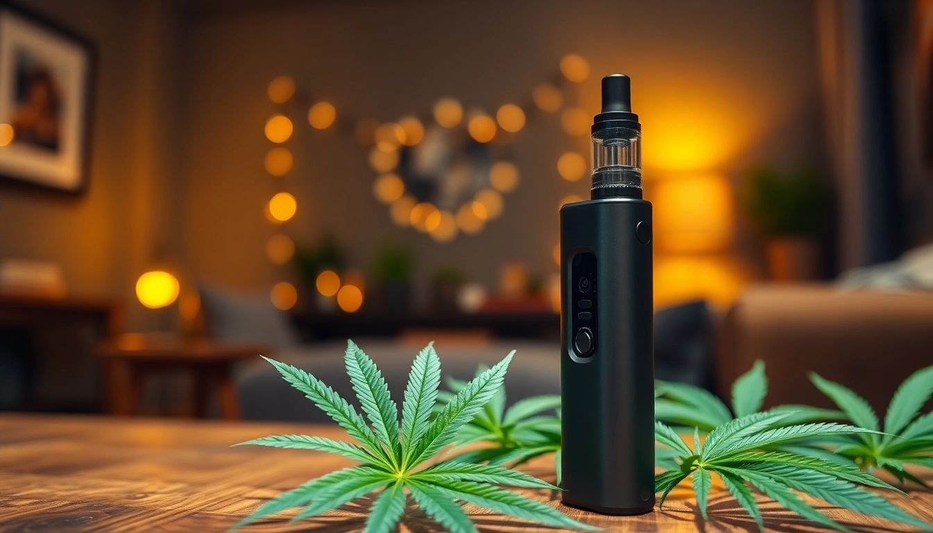 Engaging cannabis vape pen surrounded by natural greenery, highlighting its sleek design and inviting setting.