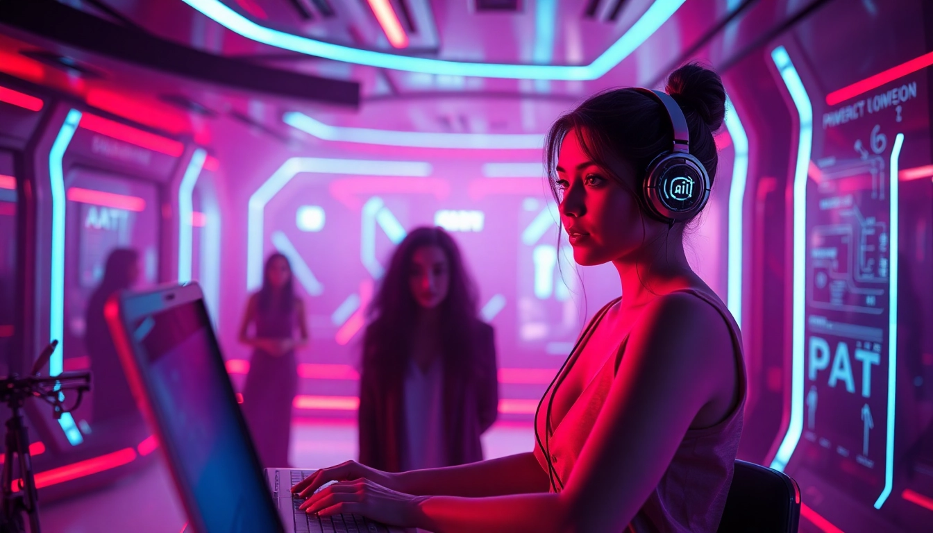 Engaging scene of ai porn chat with intimate AI characters and vibrant digital interface.