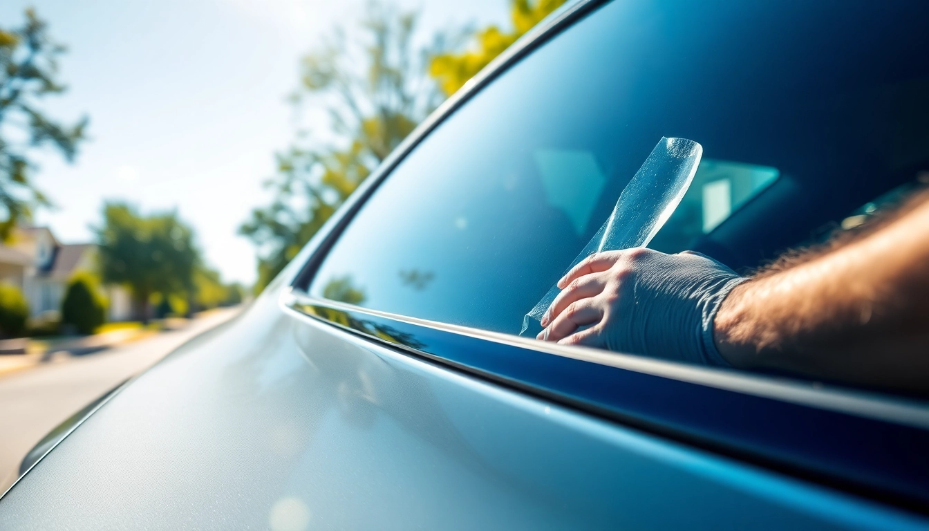 Enhance your car's appearance with the best window tint Chattanooga TN, showcasing a professional technician at work.