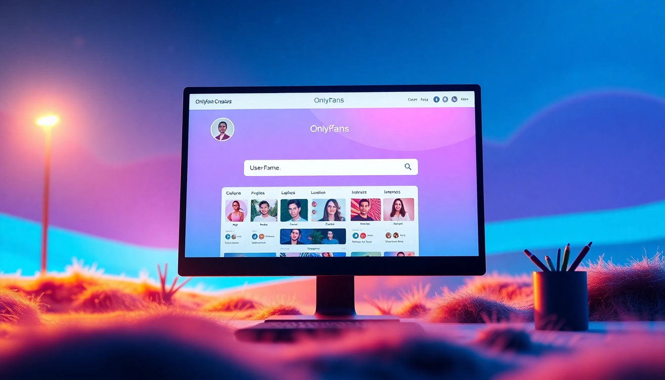 Search OnlyFans by username through a vibrant digital interface, showcasing user-friendly features and engaging profile thumbnails.