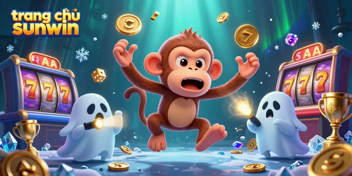Winning spins at trang chủ sunwin with a playful monkey juggling golden casino items in a vibrant 3D scene.